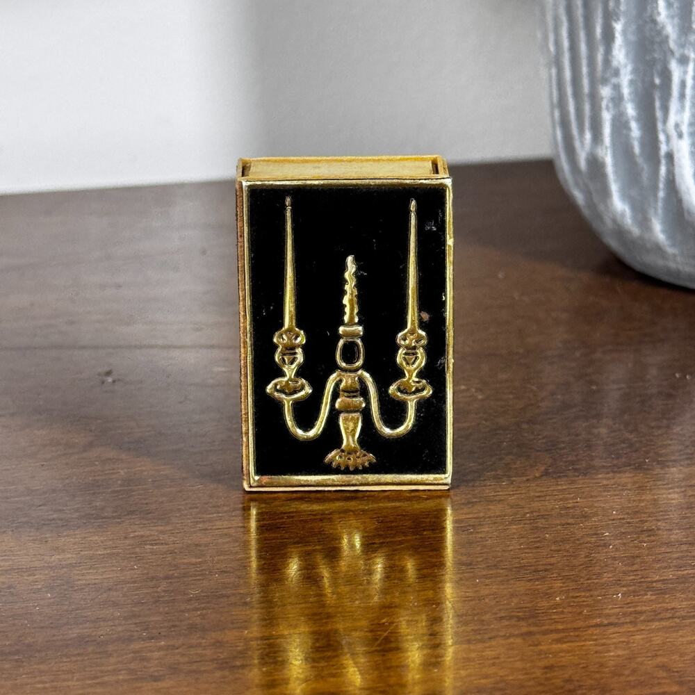 Vintage Gold Black Small Matchbook Box Candelabra Design Sweden Empty